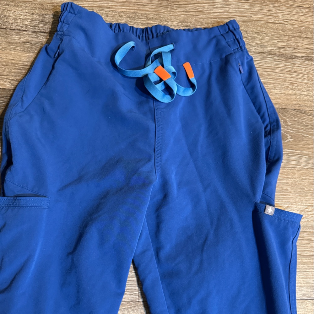 Figs winning Blue straight leg high waisted with Orange Accents